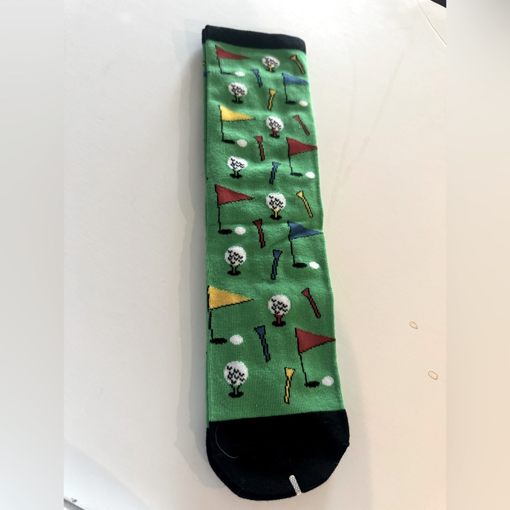 NWT Novelty Crew Length Golf Socks featuring  Golf Balls Tees Flags, 2 Pair